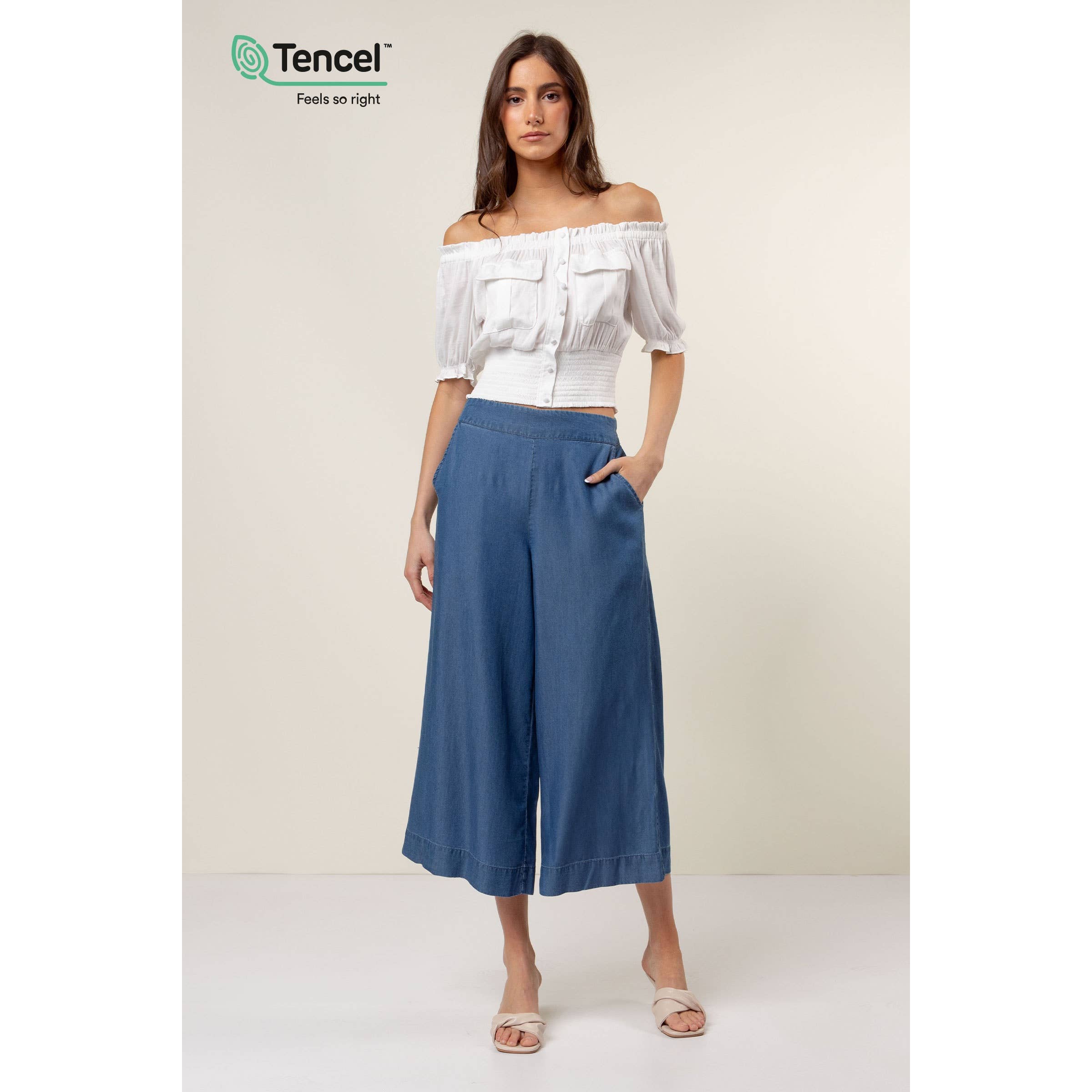 Blue Tencel Culotte Pants