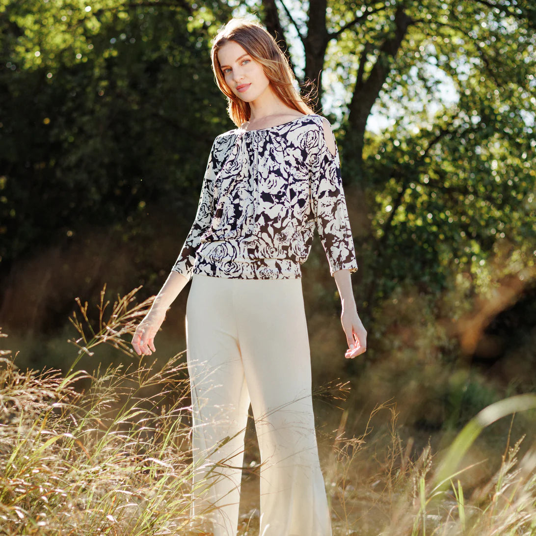 Open Shoulder Blouson Waist Top