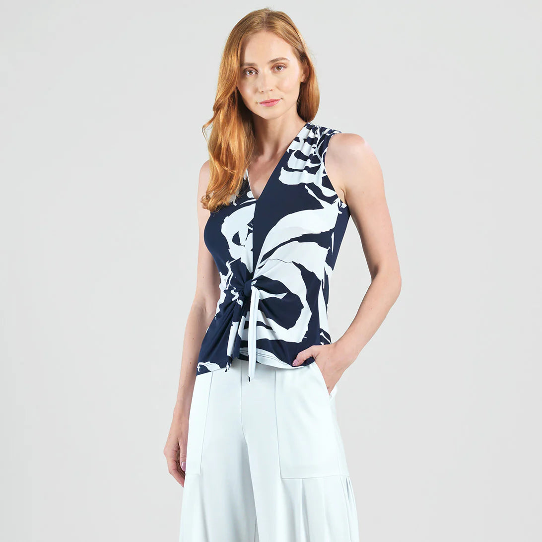 Sleeveless V-Neck Center Front Tie Top