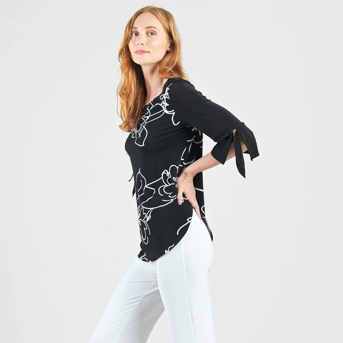 Tie Cuff Curved Hem Tunic