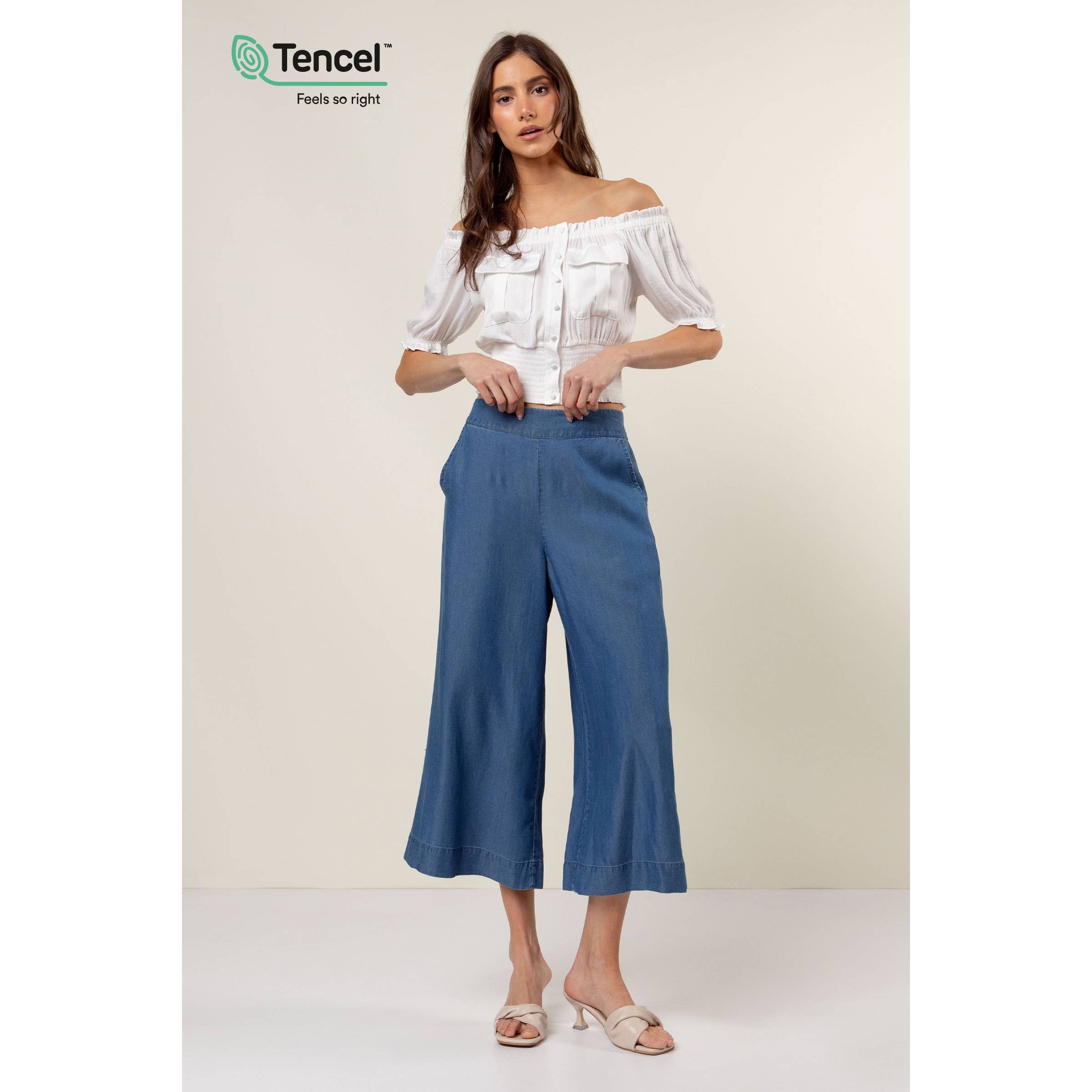 Blue Tencel Culotte Pants
