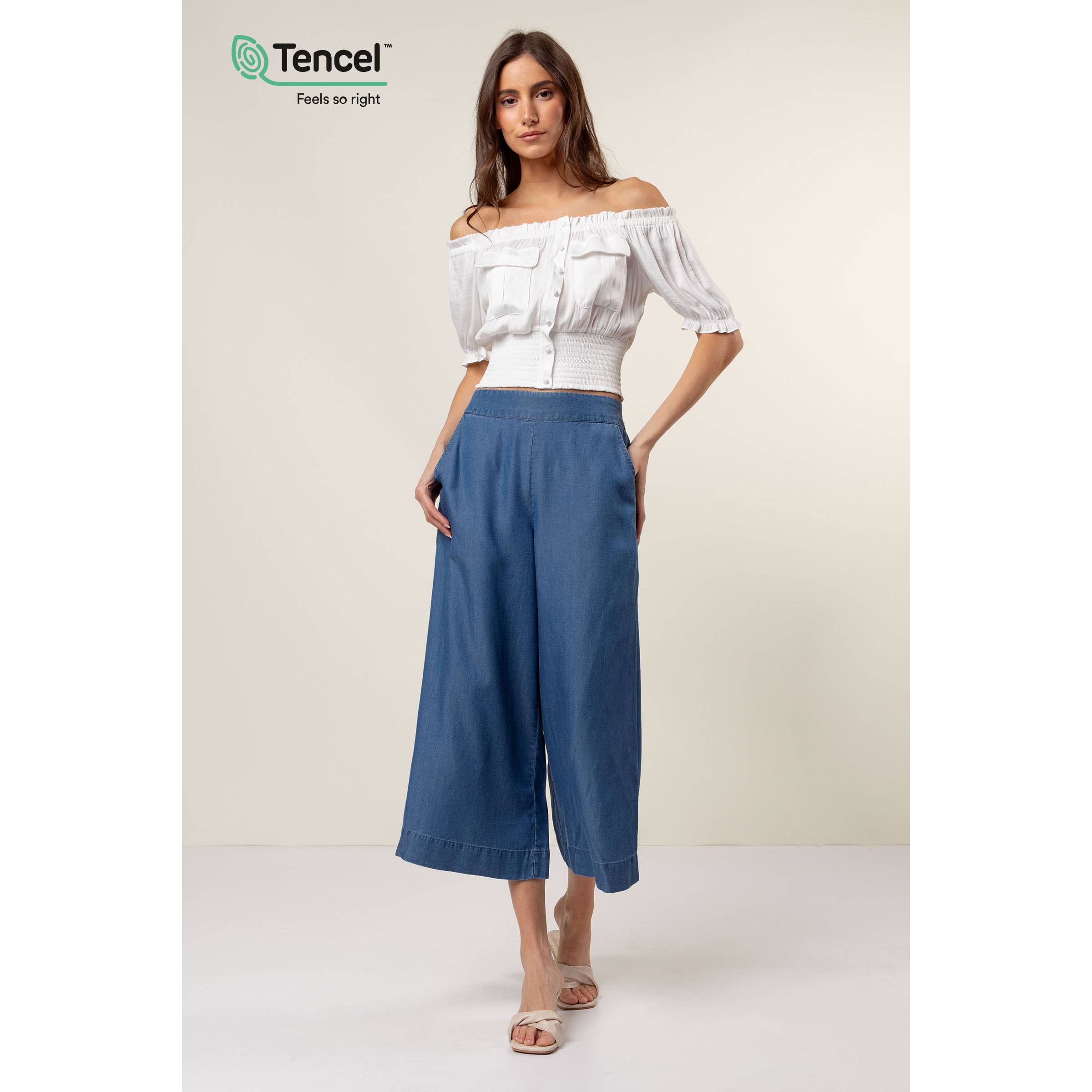 Blue Tencel Culotte Pants