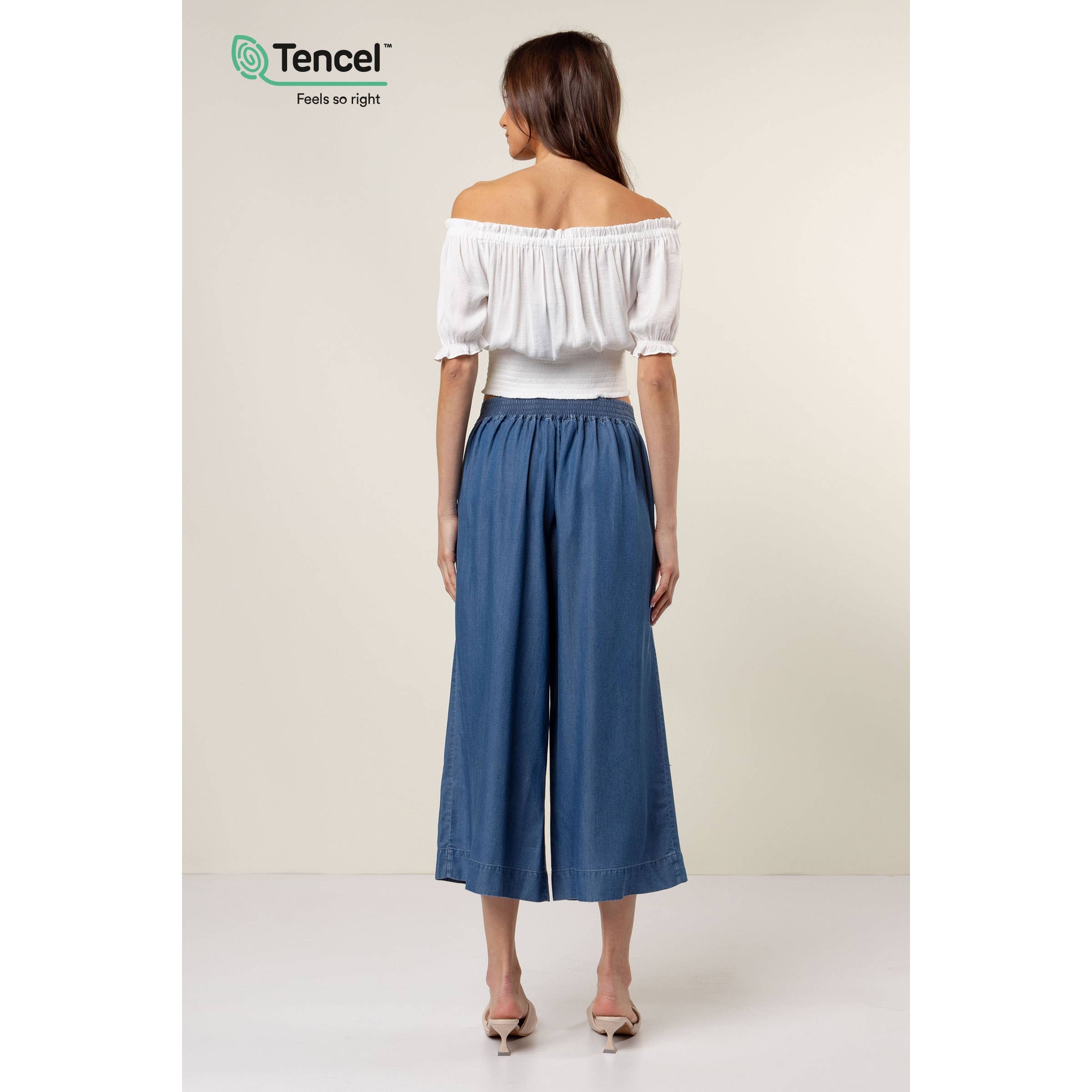 Blue Tencel Culotte Pants