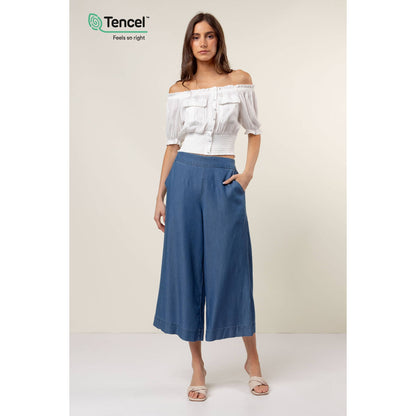 Blue Tencel Culotte Pants