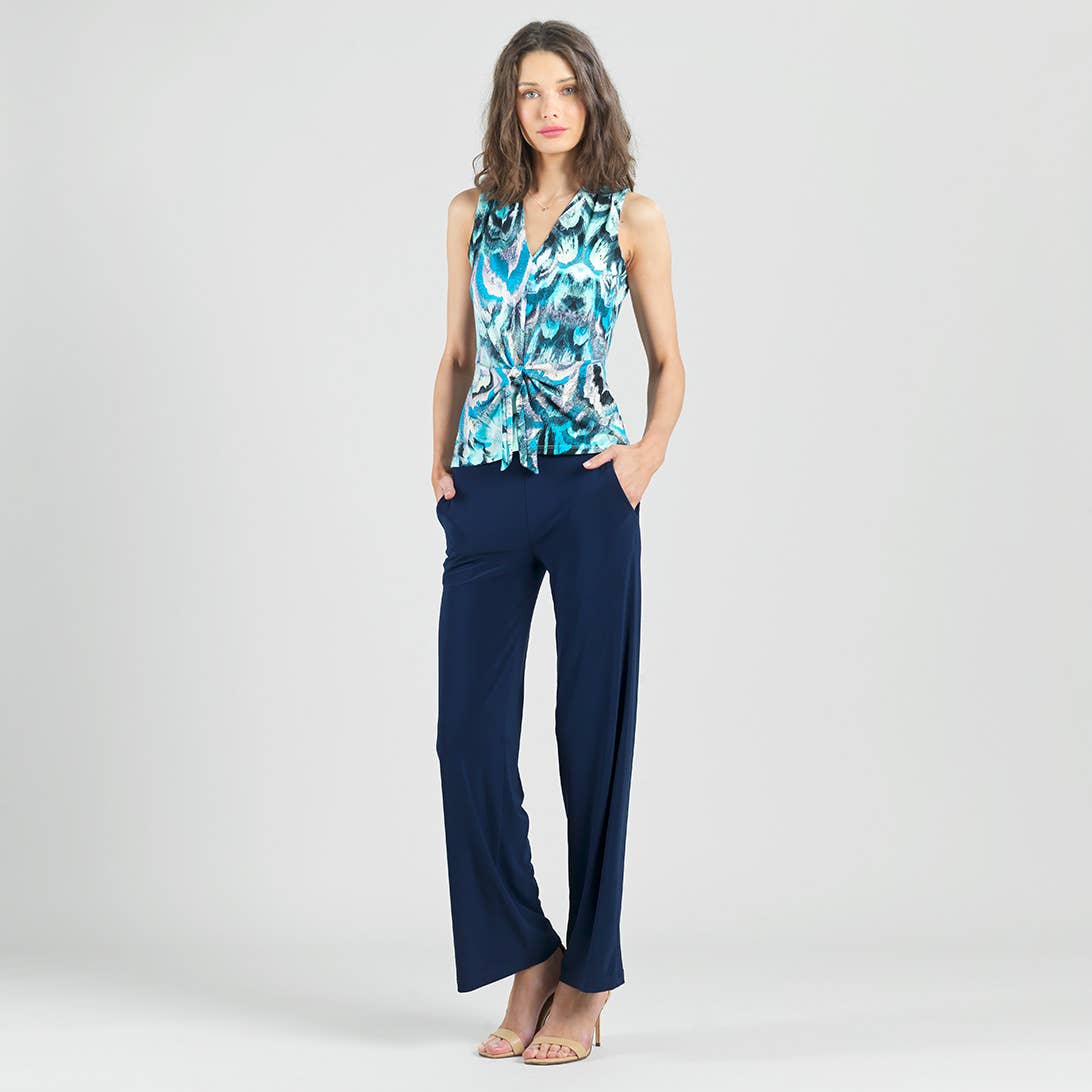 Sleeveless V-Neck Center Front Tie Top