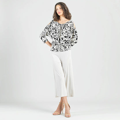 Open Shoulder Blouson Waist Top