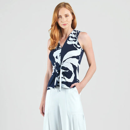 Sleeveless V-Neck Center Front Tie Top