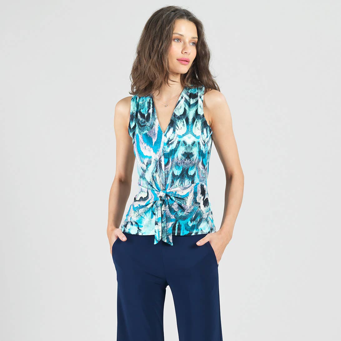 Sleeveless V-Neck Center Front Tie Top