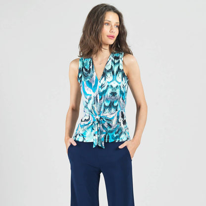 Sleeveless V-Neck Center Front Tie Top