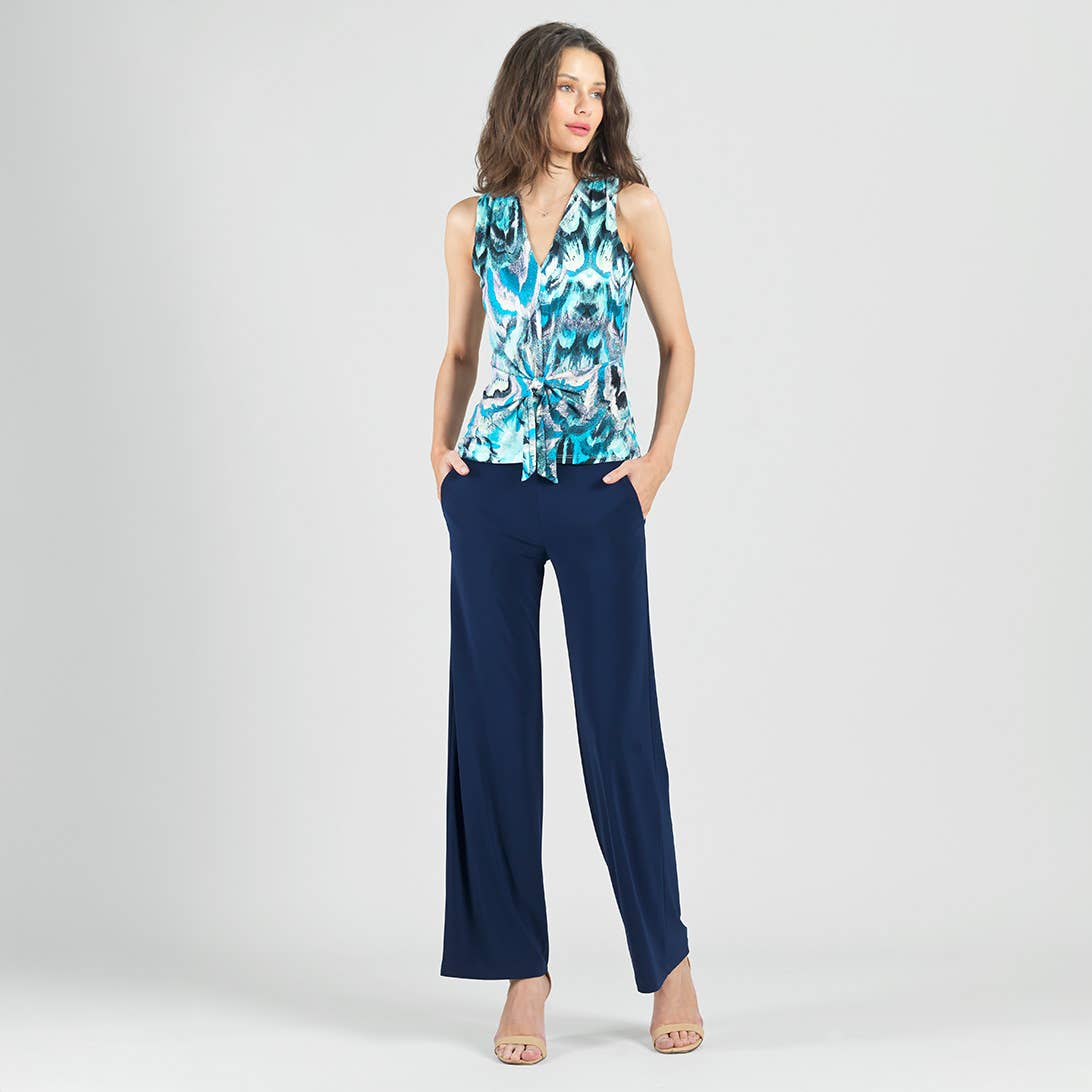 Sleeveless V-Neck Center Front Tie Top