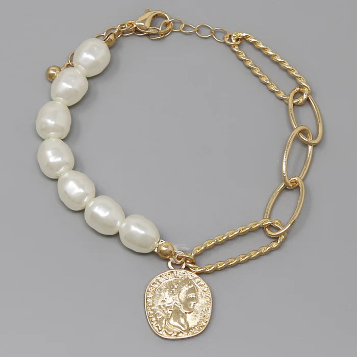 Coin Charm Pearl Bracelet